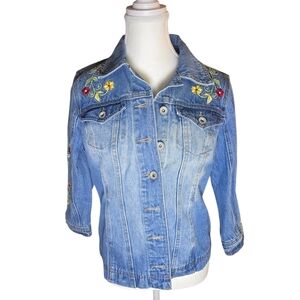 NWT Vintage Live A Little Western Denim Jacket Floral Embroidery Size Small